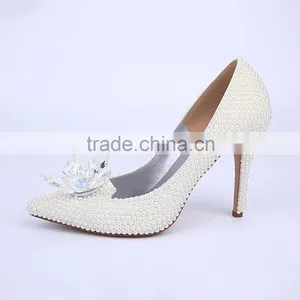 White Pearl Hand Made Wedding High Heel Shoes Most Luxurious Cinderella Dress Shoes High Heels thumbnail-5