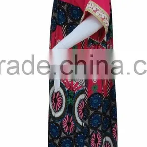 100% Rayon Top Fashion Traditional Print Muslim Abaya With Lace on Chest thumbnail-4