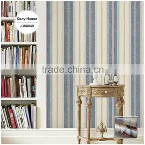 Discounted Printed Vinyl Coated Wallpaper, Navy Blue Neat Wide Stripe Wall Sticker for Closet Room , Fancy Wall Mural Roll thumbnail-1