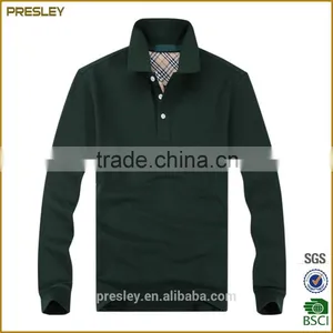 High Quality Green Long Sleeve Men Polo T-shirt With Stand Collar thumbnail-2