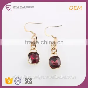 E78130I02 Alloy Earring From Medical Factory China Names Of Earring Styles Gold Plated Garnet Ruby Stone Drop Earrings thumbnail-1