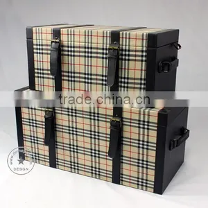S/2 Large Decorative Fabric Storage Trunk, Wood Trunk thumbnail-2