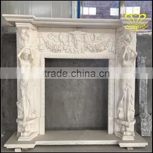 Yellow Marble Sculpture Fireplace Large Complex of Carve Patterns or Designs thumbnail-1