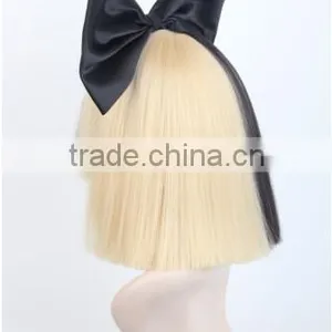 Synthetic White Short Straight Special Half and Half Color Wig With Black Bow N454 thumbnail-4