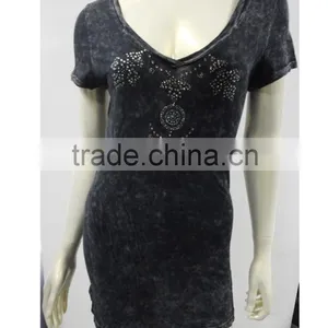 Back Pieced Stone Washed Long T-shirt thumbnail-2