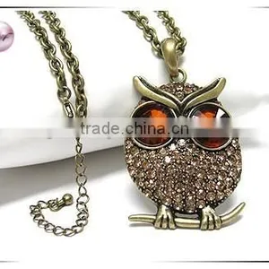 Crystal Big Eye Owl Pendant Necklace thumbnail-1