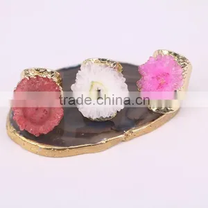 Sun Flower Shape Solar Quartz Ring Golden Electroformed Freeform Druzy Gem Stone Jewelry Rings thumbnail-2