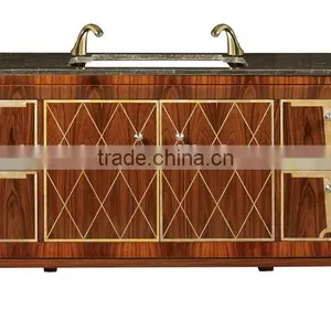 Luxury Bronze Inlaid Wooden Bathroom Cabinet With Marble Top, Retro Classic Bathroom Furniture Vanity With Sink thumbnail-1