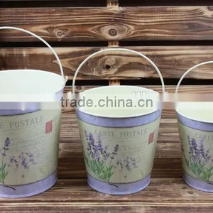 Hot Sale S/3 Lavender Design Metal Bucket, Cheap Pot Metal Home Decor thumbnail-1