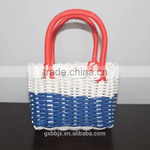 Handmade Plastic Woven Basket With Handles thumbnail-1