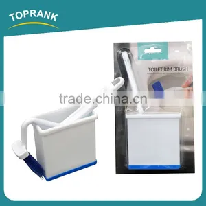 Toprank Japanese Hot Sale Mini V Shape Creative Novelty Corner Toilet Rim Brush Plastic Handle Curved Toilet Brush With Stand thumbnail-1