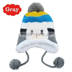 Crochet Baby Hat Stripe Pattern Cartoon Bear Design Thicken Kids Winter Caps thumbnail-5