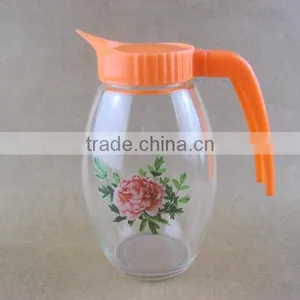Clear Round Glass Water Jug With Plastic Lids and Handles thumbnail-1