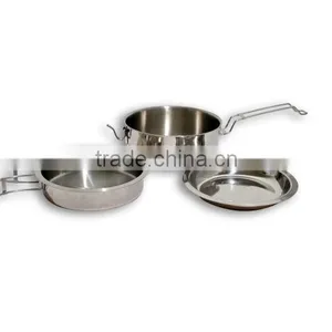 3pcs Stainless Steel Outdoor Camping Cookware Set thumbnail-1