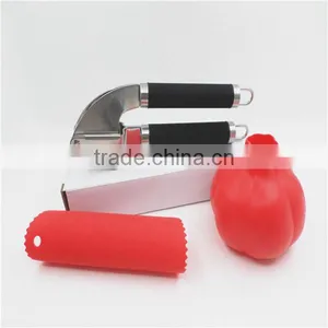 Amazon Best Seller Stainless Steel Garlic Press Set Silicone Garlic Peeler thumbnail-1