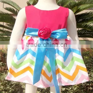 Cute Cheap Baby Cotton Dresses Rainbow Chevron Dress for Girls Children Baby Clothing Chevron Dress thumbnail-5