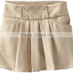 Fantastic Quality Girls Cotton Twill Khaki Bow Pocket Pleated School Uniform Skirt thumbnail-4