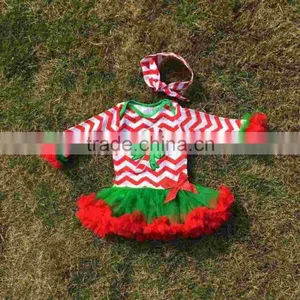 Chirstmas Candy Cane Tutu Ropmer Baby New Design Red Chevron Romper With Matching Headband thumbnail-1