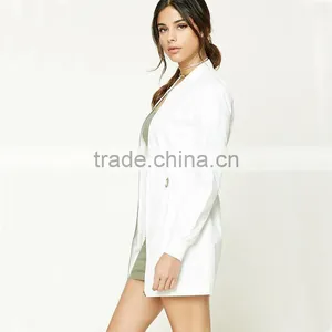 Open Front Longline Flat Collar Ribbed Trim Belted Waist Womens Online Jackets thumbnail-4