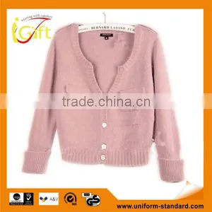 2014 Hot Sell Wholesale High Quality Cotton Long Sleeve Pink Pocket Cardigan thumbnail-1