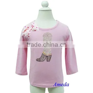 Rhinestone Cowgirl Cowboy Boots Polka Dots Bow Light Pink Long Sleeves Tee 1-7Y thumbnail-1