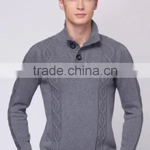 100% Cashmere Pullover Mandarin Collar Sweater Handmade Sweater Design for Man thumbnail-3