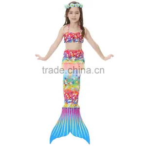 New Kids Girls Mono Fin Swimmable 3Pcs Mermaid Tail Swimming Bikini Set Swimwear thumbnail-1