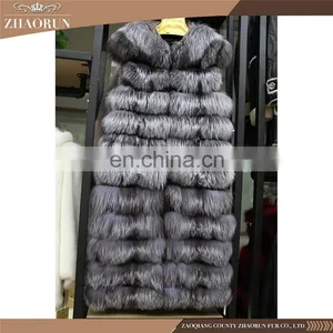 Hot Sell Delicate Fur Coat And Winter Vest /Long Silver Fox Fur Vest Fur Coat With High Quality thumbnail-1
