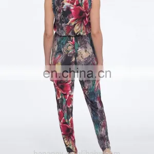Latest Custom Printed Casual Jumpsuit Lily Floral Printed Sleeveless V Neck Jumpsuit thumbnail-2