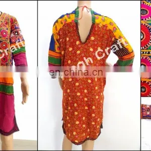 Kuchi Afghan Dress Top - Afghani Costume Banjara Mirror Work Tunic Top - Tribal Hippie Style Costume Dress thumbnail-1