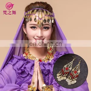 Arabic Professional Gold Coin and Diamond Belly Dance Earrings Jewelry Accessory P-9007# thumbnail-2