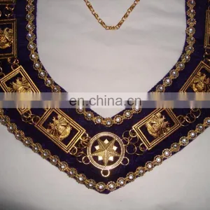 SCOTTISH RITE 32ND DEGREE DOWN WING'S GOLD FINISH METAL CHAIN COLLAR PURPLE thumbnail-3