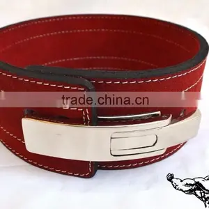 Professional Fitness Weightlifting Power Gym Belt Lever Genuine Red Leather Belt 4" Silver Buckle New thumbnail-1