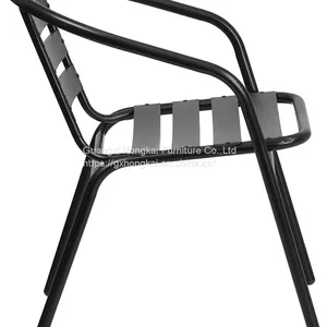 Black Garden Patio Outdoor Metal Stackable Chair thumbnail-2