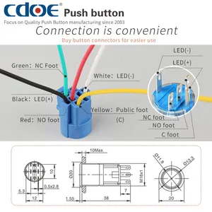 Ip67 16mm Flat and Ring Illumination Head 12v Plastic 1no1nc Security Push Button Switch Momentary thumbnail-4
