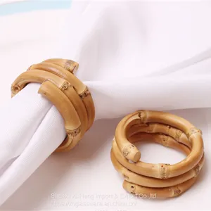 Wholesale Rustic Hotel Restaurant Wedding Wood Bamboo Napkin Holder Rings Circle Dinner Table Decor Accessories thumbnail-2