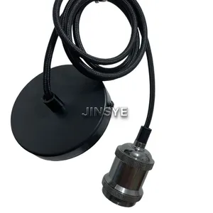 CE UL E26 E27 Gold Light Bulb Holder BrassLamp Socket Pendant Lamp Cord Kits With Textile Cable Ceiling Canopy thumbnail-3