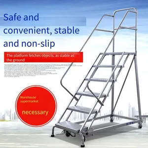 Stainless Steel Climbing Ladder, Mobile Ladder for Workshops, Industrial Turnover Ladder, Anti-slip and Stable, Customizable on Demand, Automatic Brake, Mobile thumbnail-5