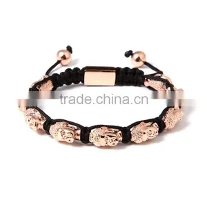 2016 Popular Upscale Rose Gold Lava Stone Buddha Stainless Steel Bracelet Costume Jewellery Match Colorful Cord thumbnail-1