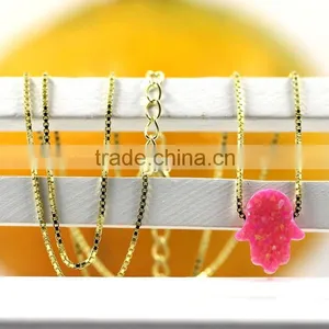 Stunningly Synthetic OP42 Hamsa/Hand Opal 18K Plated 925 Sterling Silver Chain Necklace thumbnail-3