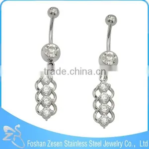 BR01790 Factory Wholesaler Surgical Steel Women Long Zircon Dangle Belly Ring thumbnail-1