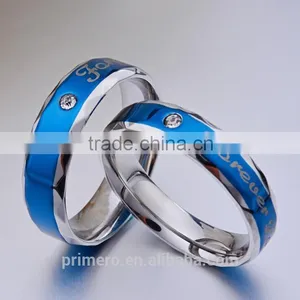 Forever Love Blue Couple Ring Set 316L Stainless Steel Jewelry His and Hers Matching Engagement Ring New Model Wedding Band thumbnail-4