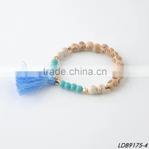 Turquoise Stone Bead Spiritual Wooden Bead Bracelet With Tassel thumbnail-4