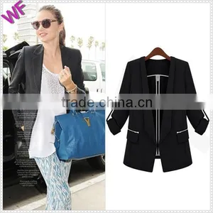 China Wholesale Roll up Sleeve Design Ladies Blazer thumbnail-1