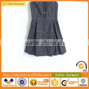 Lapel Ruffle Sleeve Polka Dot Denim Skirt Dress Cotton Wholesale Printed Apparel For Women thumbnail-6