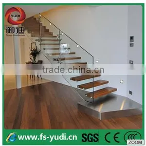 Customized Glass/wood Straight Floating Stairs With Light--YUDI thumbnail-3