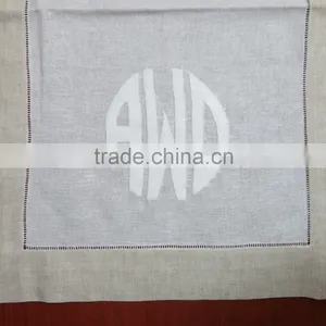 Monogram White Linen Table Runner With Natural Border thumbnail-3