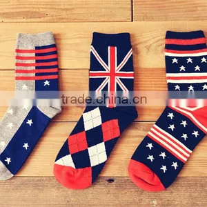 Custom White Striped And Star Design Half Terry Elastic Cuff Cotton Men Sport Socks Quality Choice thumbnail-1
