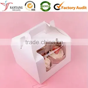 Foldable White Paper Square Birthday Cake Boxes With Clear Window thumbnail-1