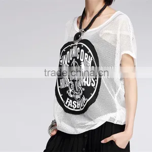 Fashion Womens Mesh Loose Blouse Tops Delicate Print Short Sleeve Summer Tee Shirts Tshirts thumbnail-6